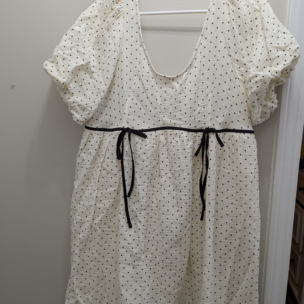 Cream Ruffled Empire Waist Sundress with Puff Sleeves